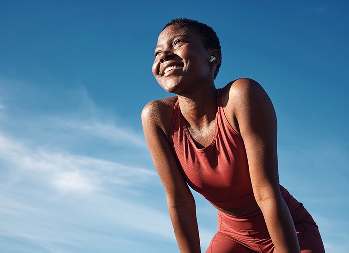 Lady smiles outdoors