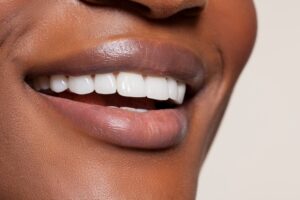 Close-up of mouth slightly open. 